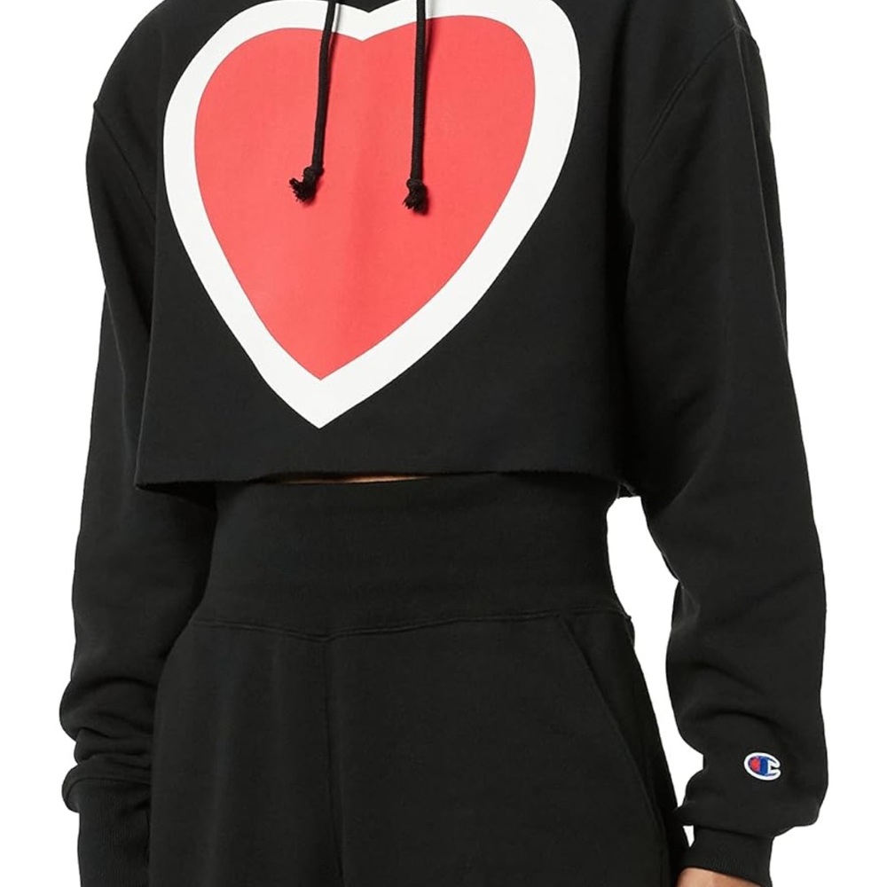 Champion Women's Black Heart Cropped Hoodie